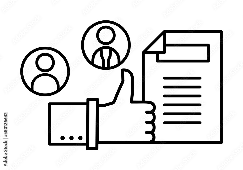 Poster document satisfaction like hand icon. element of consumer behavior line icon on white background