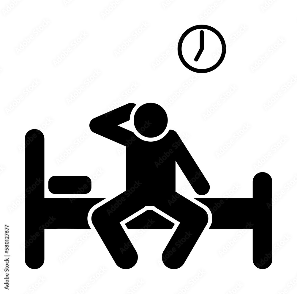 Poster Man, wake up, bed, morning icon. Element of daily routine pictogram icon on white background