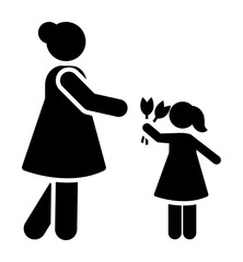 Woman, flower, girl, give icon. Element of daily routine pictogram icon on white background