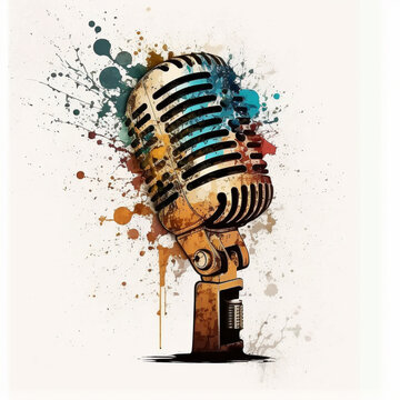 Microphone Logo Design, Microphone Logo With Colorful Splash on White Background, Microphone Logo for Singers, Podcasters and Voice Artists | Generative Art 