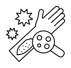 Hands rash magnifier bacterium icon. Simple line, outline of dermatology icons for ui and ux, website or mobile application on white background