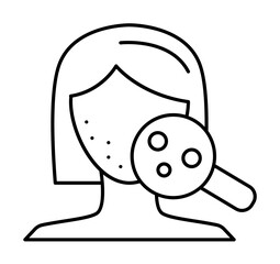 Rash woman face magnifier icon. Simple line, outline of dermatology icons for ui and ux, website or mobile application on white background