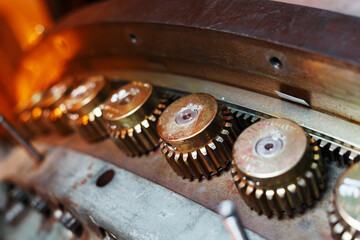 Obraz na płótnie Canvas Gears of the gas turbine control mechanism