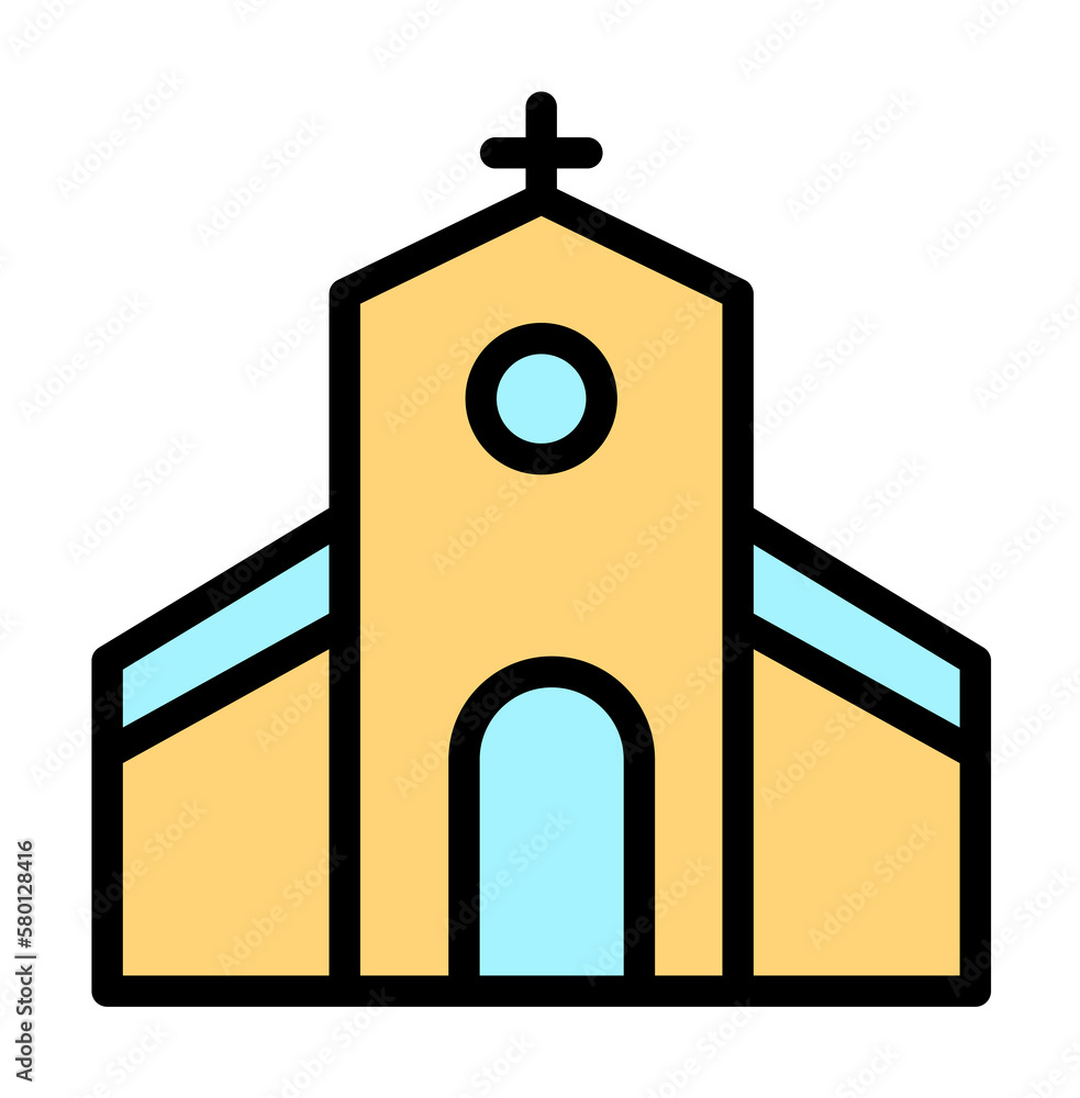 Poster church building outline color icon. simple outline color elements of religious holiday for ui and ux