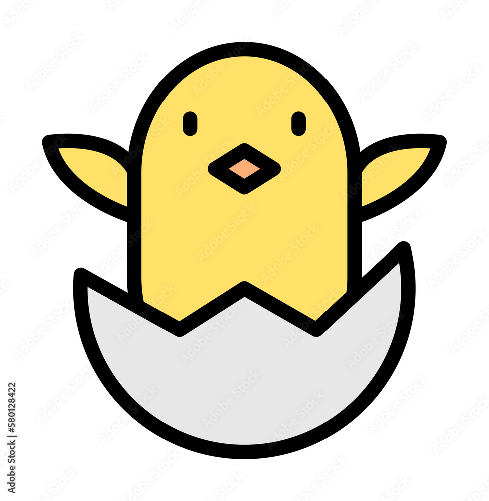 Poster egg chick outline color icon. simple outline color elements of religious holiday for ui and ux, webs