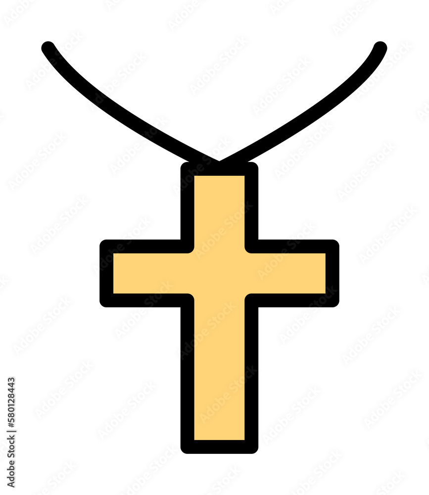 Poster cross christianity outline color icon. simple outline color elements of religious holiday for ui and