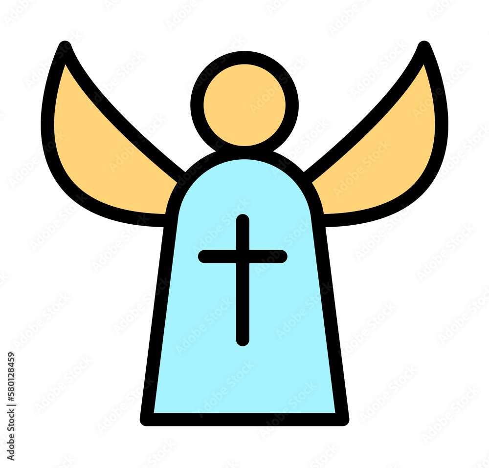 Poster angel cross outline color icon. simple outline color elements of religious holiday for ui and ux, we