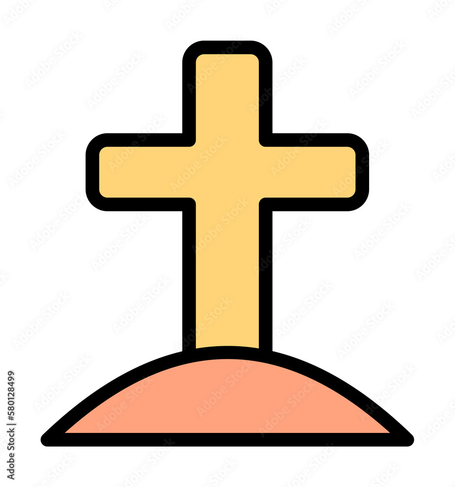 Poster cross christianity outline color icon. simple outline color elements of religious holiday for ui and