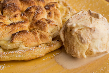 Dessert - Sweet pancake with caramelized banana and ice cream