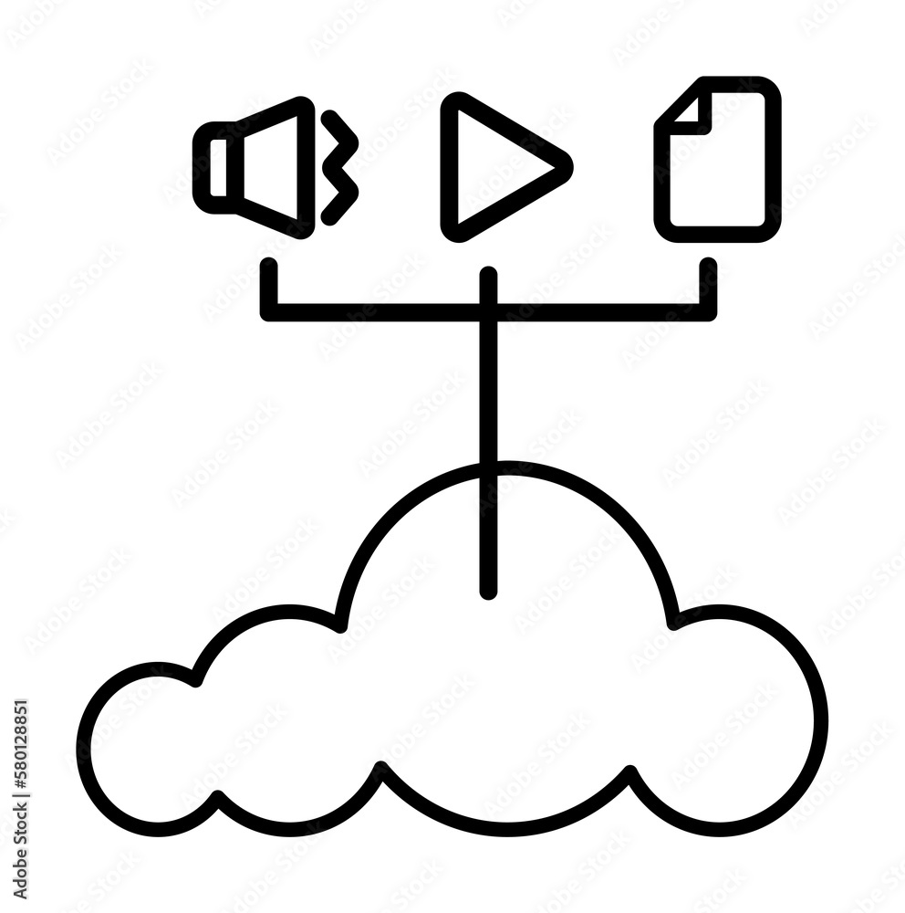 Poster audio cloud file video online icon. simple line, outline of e-learning system icons for ui and ux, w