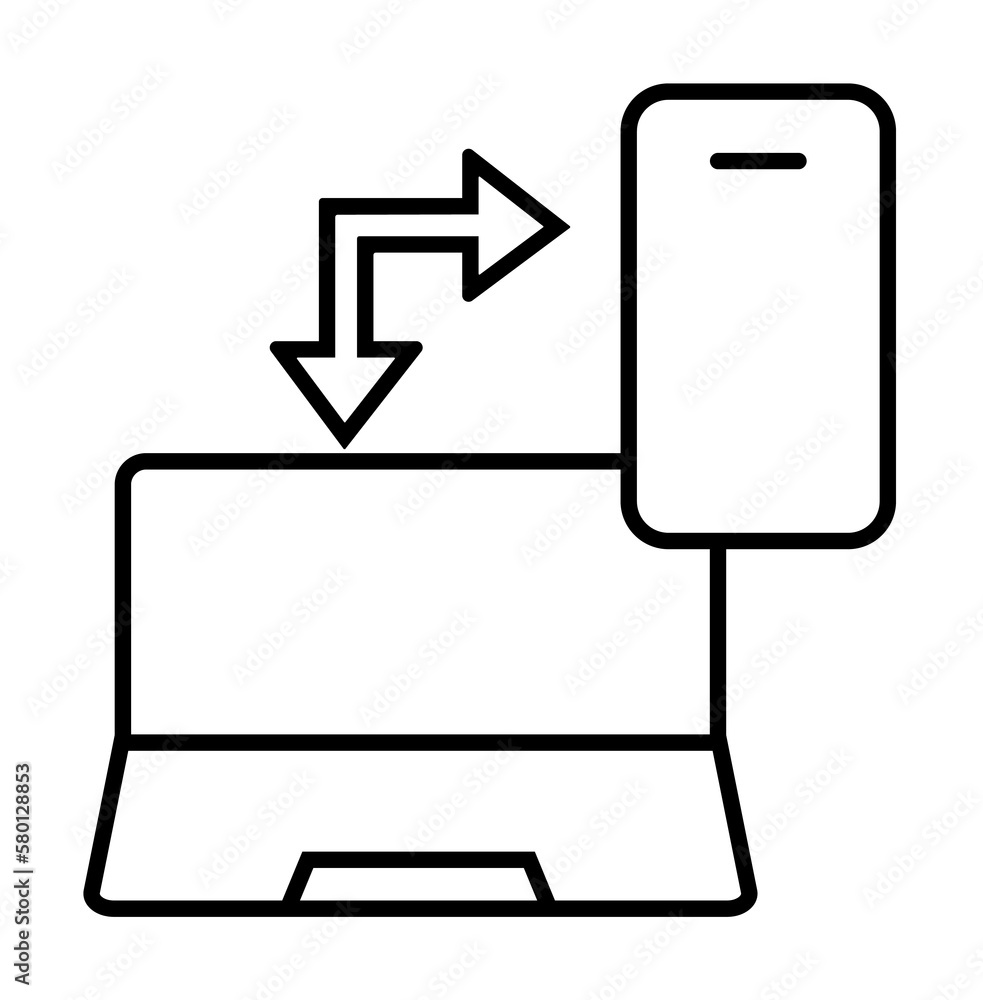 Poster computer laptop mobile sync icon. simple line, outline of e-learning system icons for ui and ux, web