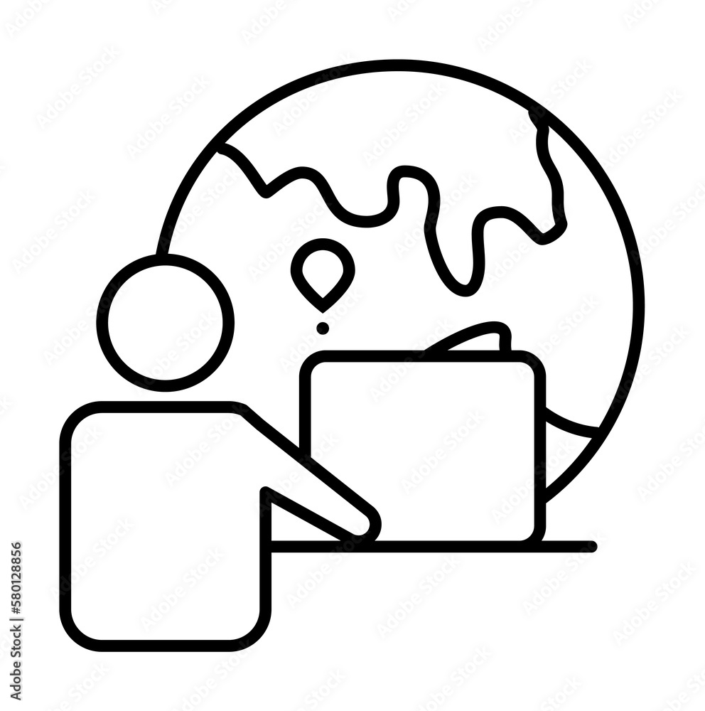 Poster earth everywhere globe user icon. simple line, outline of e-learning system icons for ui and ux, web