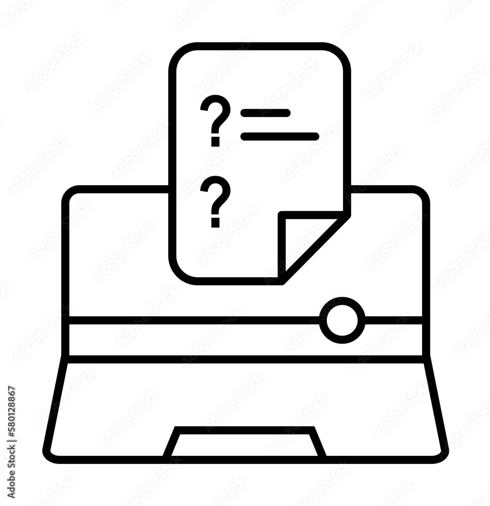 Poster education elarning laptop quiz icon. simple line, outline of e-learning system icons for ui and ux, 