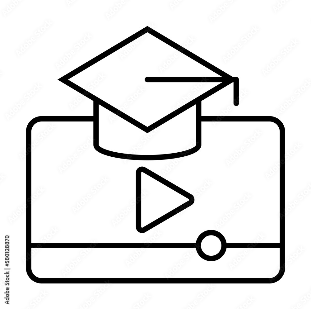 Poster education elarning hat student icon. simple line, outline of e-learning system icons for ui and ux, 