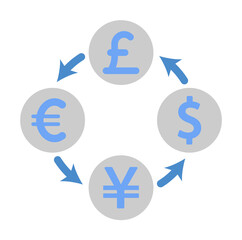 Currency, exchange, flow, money two color blue and gray icon on white background