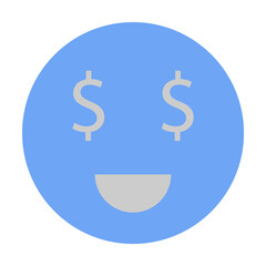 Eyes, dollar, face, money, smiley two color blue and gray icon on white background