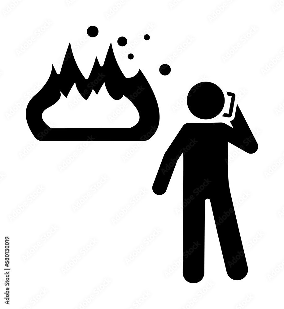 Poster man call from a fire icon. simple pictogram of human and fire icons for ui and ux, website or mobile