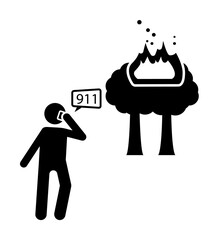 Fire, call, man, trees icon. Simple pictogram of human and fire icons for ui and ux, website or mobile application on white background