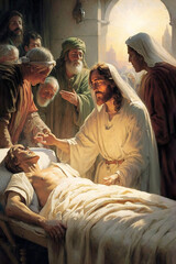 Painting of Jesus healing the sick - Ai generative - 580130075