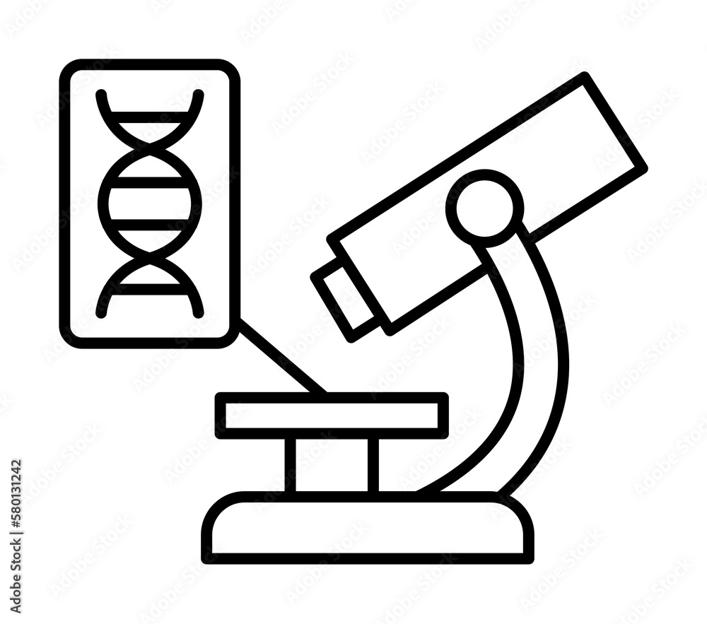Poster dna, microscope icon. simple line, outline of gene modification icons for ui and ux, website or mobi