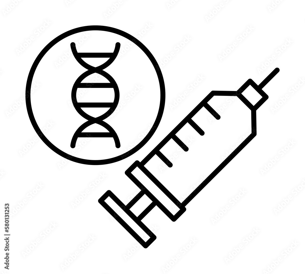 Poster dna, injection icon. simple line, outline of gene modification icons for ui and ux, website or mobil