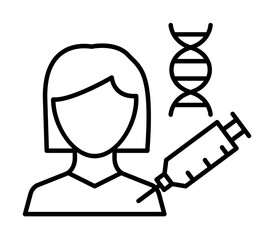 DNA, woman, injection icon. Simple line, outline of gene modification icons for ui and ux, website or mobile application on white background