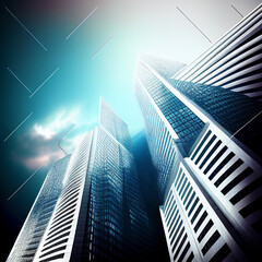 Common modern business skyscrapers, high-rise buildings, architecture raising to the sky, Concepts of financial, economics, future etc AI generated