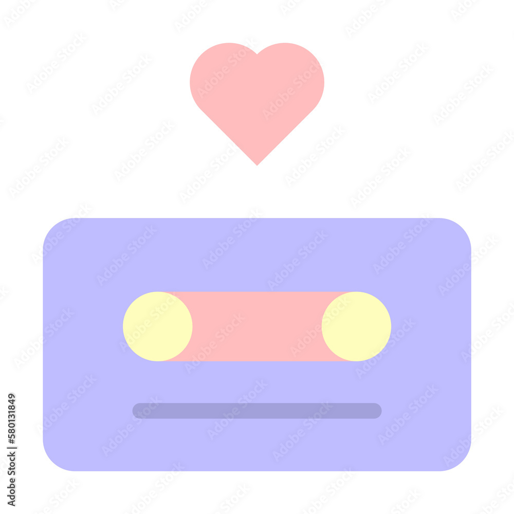 Poster cassette, heart icon. simple color elements of flower children icons for ui and ux, website or mobil