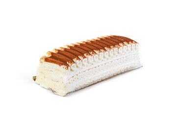 Ice cream with caramel chocolate on a white background.