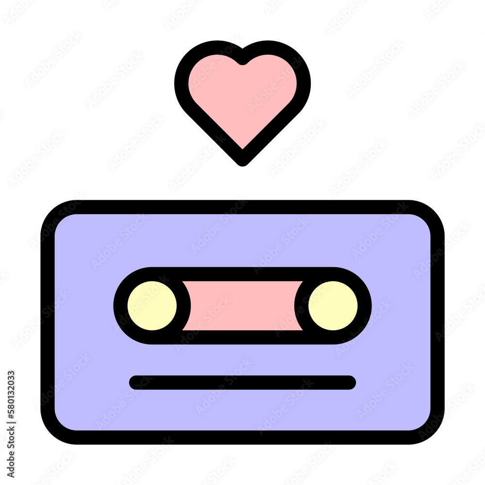 Poster cassette, heart icon. simple color with outline elements of flower children icons for ui and ux, web