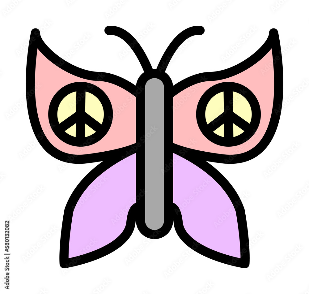 Poster butterfly, peace icon. simple color with outline elements of flower children icons for ui and ux, we