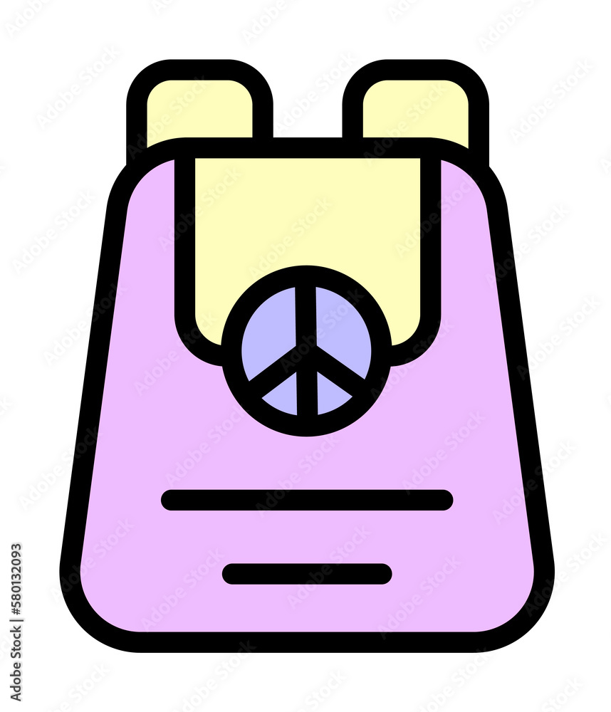 Poster backpack, peace icon. simple color with outline elements of flower children icons for ui and ux, web