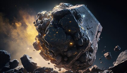 Fototapeta premium Cinematic asteroid in space, capture of a comet in motion, cinematic light, AI