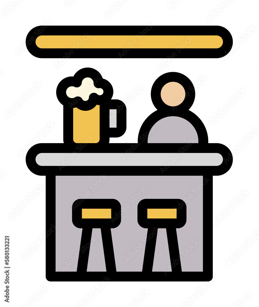 Poster bar table, beer icon. simple color with outline elements of international beer day icons for ui and 