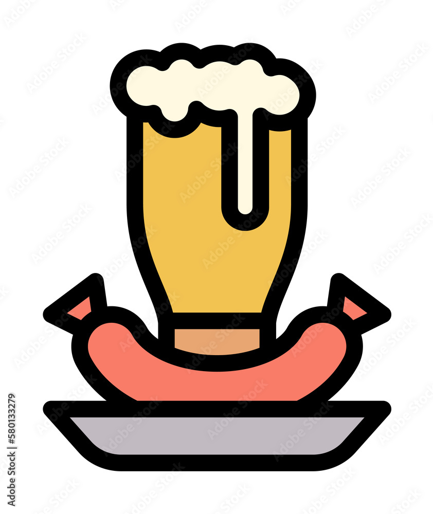 Poster sausage, beer stein icon. simple color with outline elements of international beer day icons for ui 