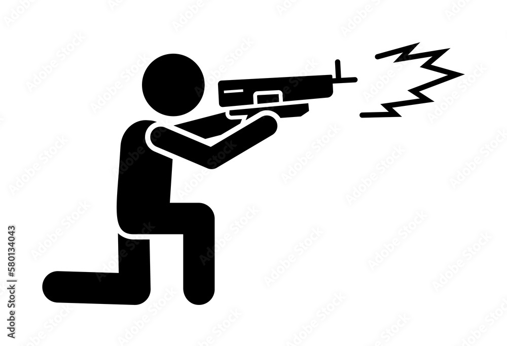 Poster gun man shoot icon. simple warning armed man icons for ui and ux website or mobile application on wh