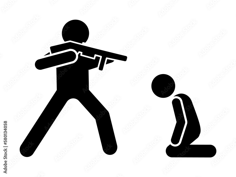Poster men shoot fear icon. simple warning armed man icons for ui and ux website or mobile application on w