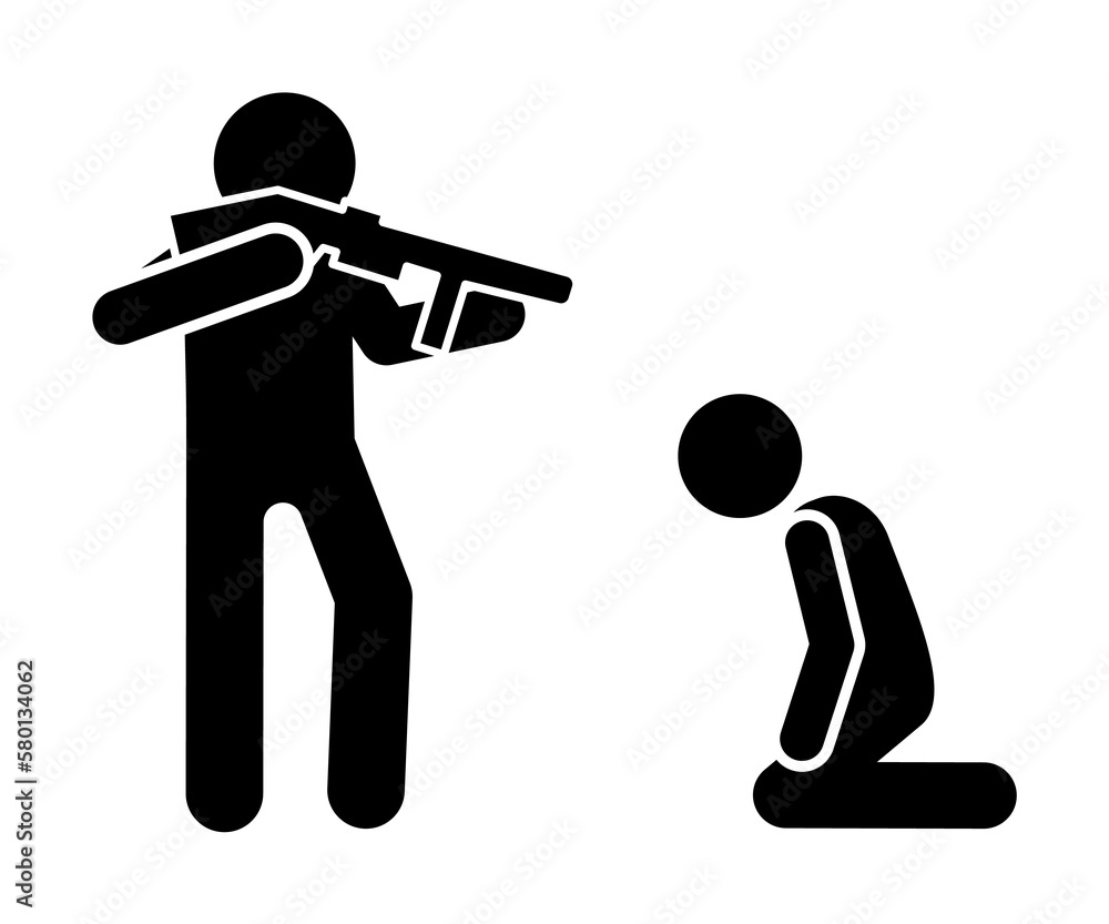 Poster men shoot gun icon. simple warning armed man icons for ui and ux website or mobile application on wh