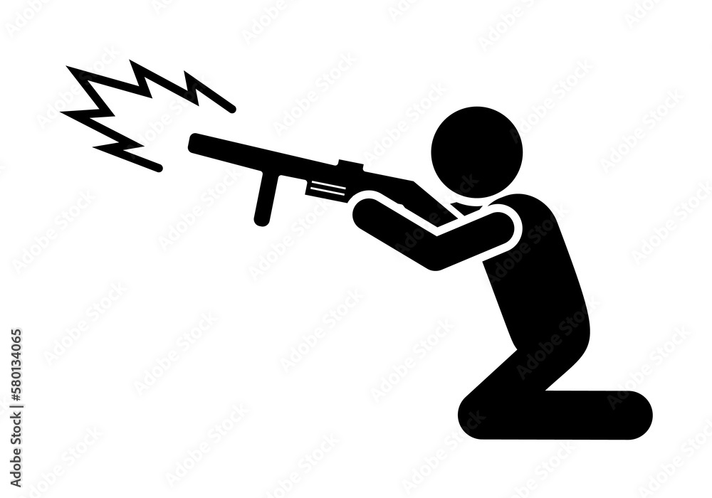 Poster sniper man gun icon. simple warning armed man icons for ui and ux website or mobile application on w