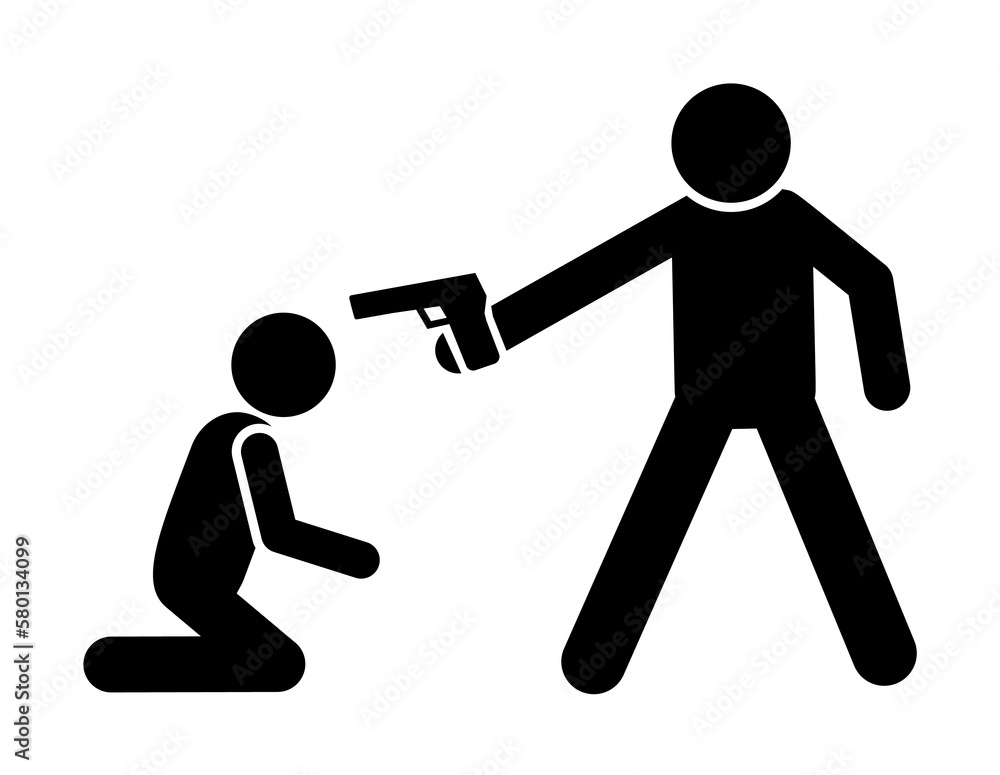Poster gun men shot icon. simple warning armed man icons for ui and ux website or mobile application on whi