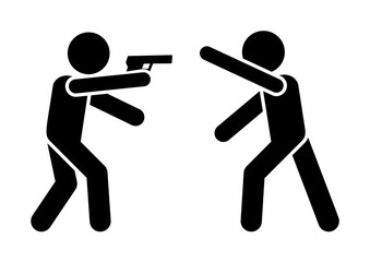 Fototapeta na wymiar Gun man shoot icon. Simple warning armed man icons for ui and ux website or mobile application on white background