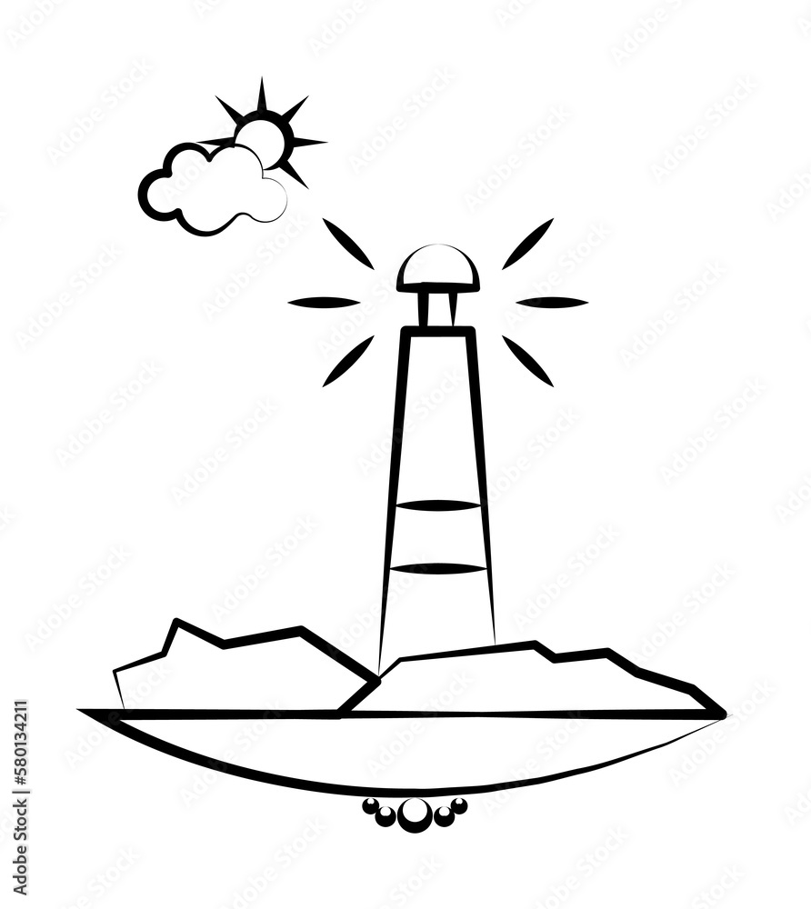 Poster lighthouse cloud sun icon. element of landscape icon for mobile concept and web apps. hand drawn lig