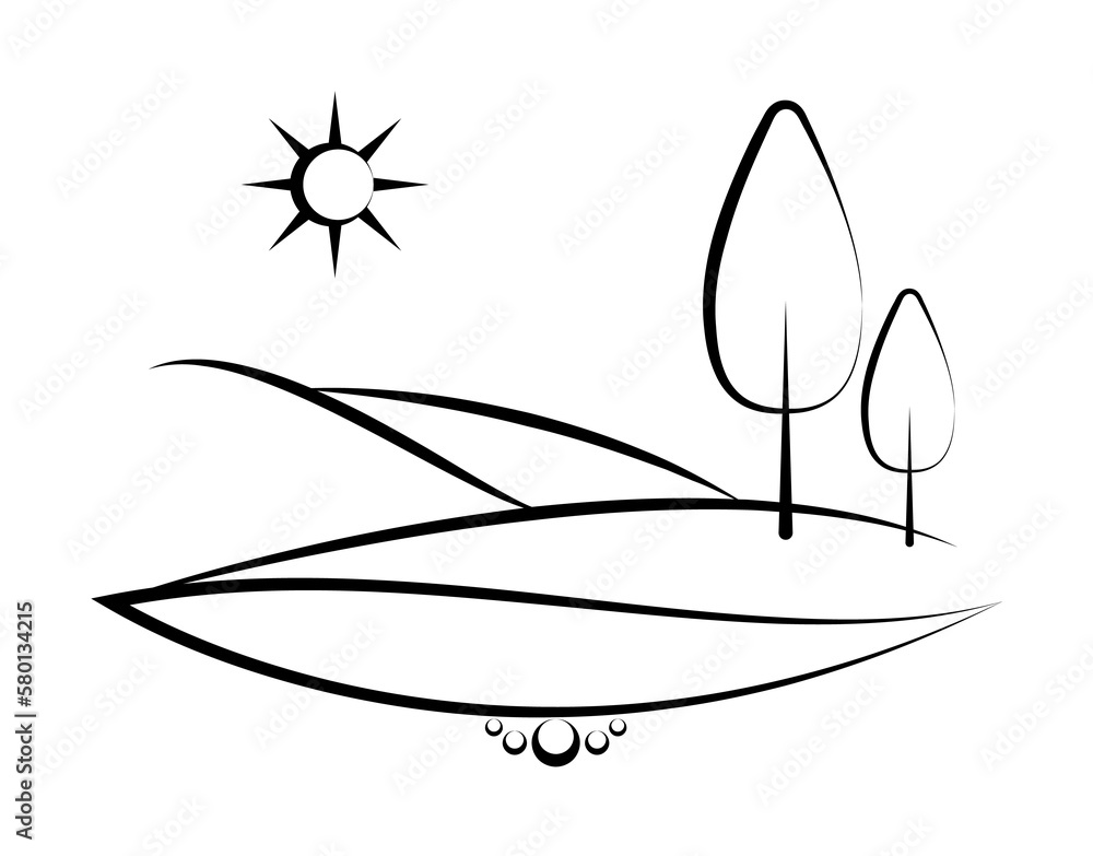Poster tree, sun mountain icon. element of landscape icon for mobile concept and web apps. hand drawn tree,