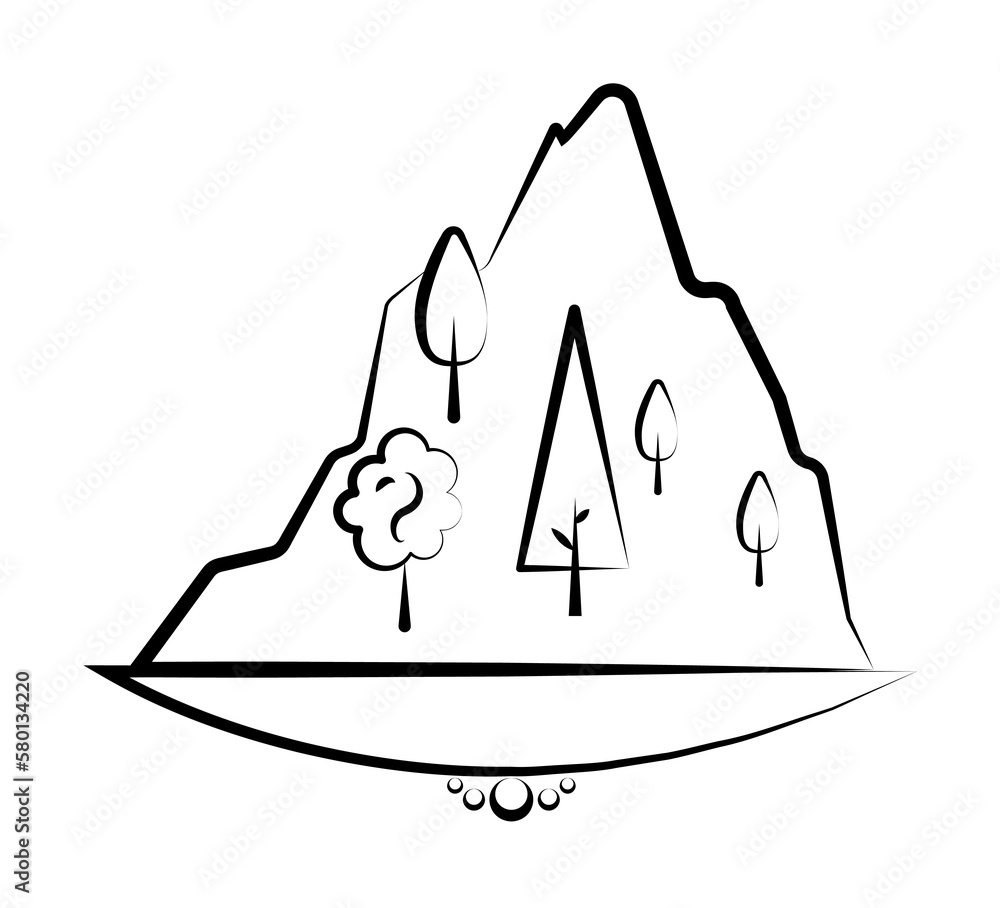 Poster tree mountain icon. element of landscape icon for mobile concept and web apps. hand drawn tree mount