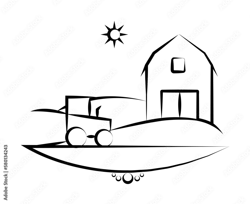 Poster sun tractor storage icon. element of landscape icon for mobile concept and web apps. hand drawn sun 