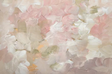 Schilderijen op glas Geschilderde Bloemen Art oil and acrylic smear blot canvas painting wall. Abstract texture pastel color stain brushstroke texture background.  © Liliia