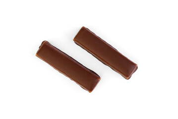 Chocolate candy with milk praline filling on a white background.