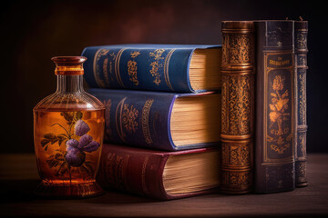 Ein Stapel alter B&uuml;cher created with Generative AI technologies