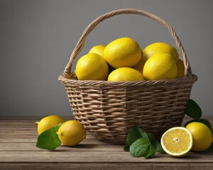 Lemons in basket. Generative AI