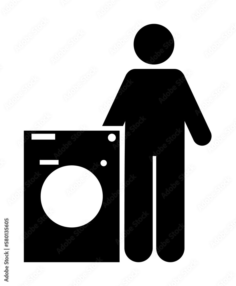 Poster object, washing, machine, man icon. element of man with random object icon. premium quality graphic 